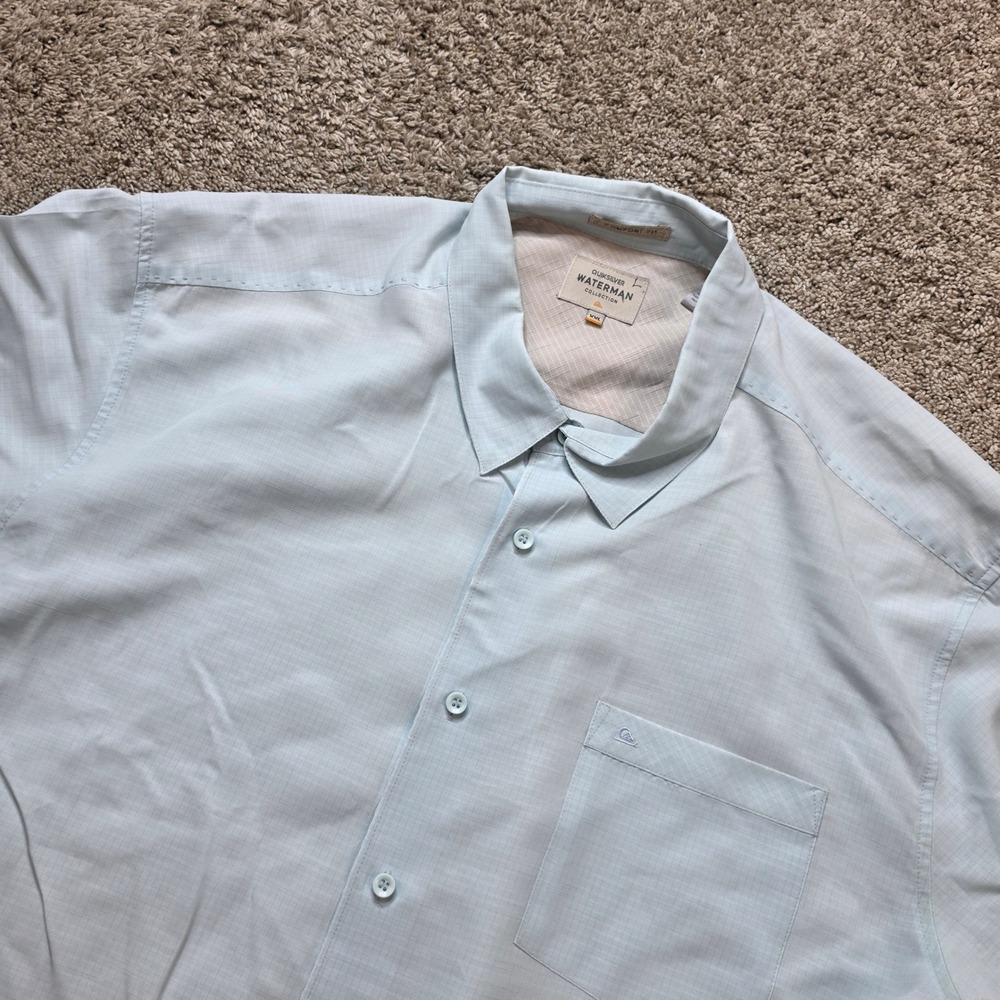 Quiksilver Waterman Shirt Mens XXL Blue Short Sleeve Comfort Fit Surf Casual